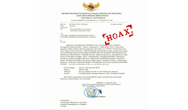 Kementerian Pendayagunaan Aparatur Negara dan Reformasi Birokrasi (PANRB) mengimbau masyarakat untuk me-waspadai adanya surat palsu