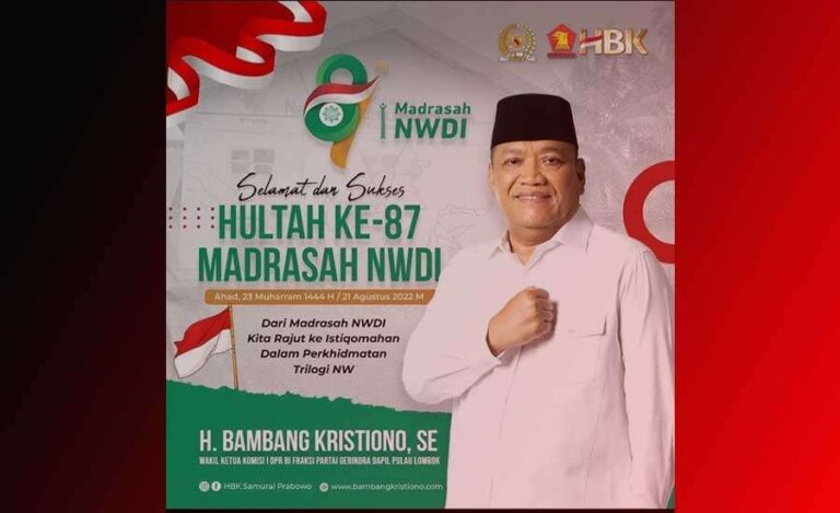 Ketua Badan Pengawas dan Disiplin (BPD) Partai Gerindra H. Bambang Kristiono menghadiri puncak peringatan Milad ke-87 NWDI di