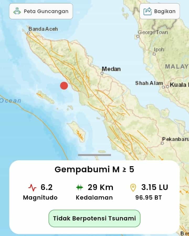 Gempa M6,2 Guncang Aceh: Warga Berhamburan Keluar Rumah