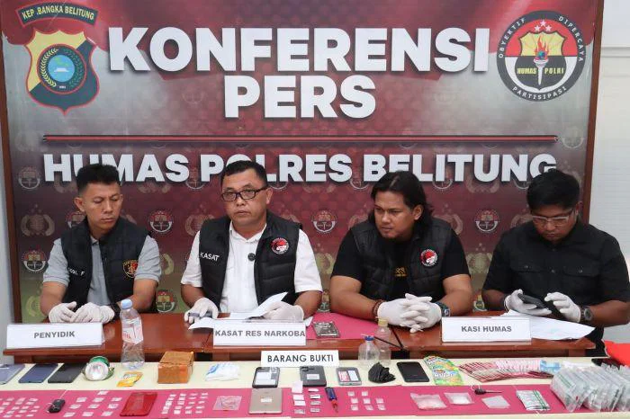 Press release digelar di Mapolres Belitung, Komitmen Berantas Narkoba: Polres Belitung Ungkap Sejumlah Kasus Sabu dalam Ops Antik Menumbing 2026