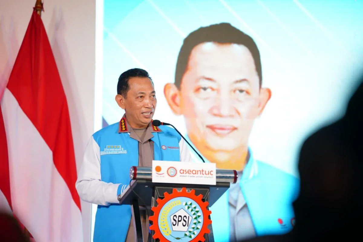 Kapolri Hadiri HUT KSPSI ke53-Harpekindo, Tekankan Perkuat Sinergitas hingga Dukung Hak Buruh di Pembangunan Pusdiklat, Jatiluhur, Purwakarta, Jawa Barat (Jabar), Sabtu (21/2/2026). 