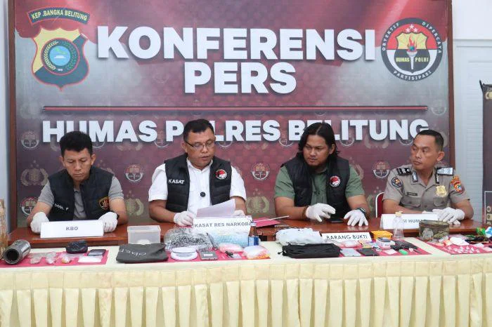 Press release Polres Belitung ungkap kasus peredaran narkotika jenis sabu lintas Pulau, Kasat Resnarkoba Polres Belitung, AKP Martuani Manik: Komitmen Tegas Menuju Wilayah Bebas Narkoba