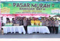 Polres Belitung Gelar Gerakan Pangan Murah Polri Serentak, Bantu Masyarakat Dapatkan Bahan Pokok Terjangkau, Jumat (13/03/2026) di Halaman Gedung Nasional Kabupaten Belitung.