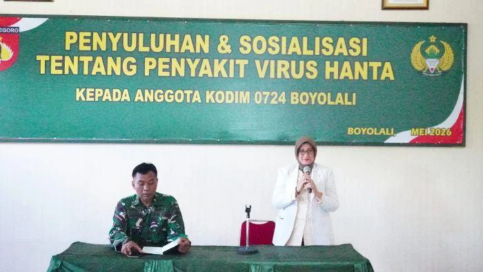 Waspada Hanta Virus, Kodim 0724/Boyolali Bekali Prajurit Pengetahuan Pencegahan Penyakit Menular, Dokter Klinik 24 Boyolali Dr. Nasri Jalul Iman, Kegiatan berlangsung di Aula Makodim 0724/Boyolali, Jl. Padanaran, Desa Tegalmulyo, Kecamatan Mojosongo, Kabupaten Boyolali, Senin (18/05/2026).