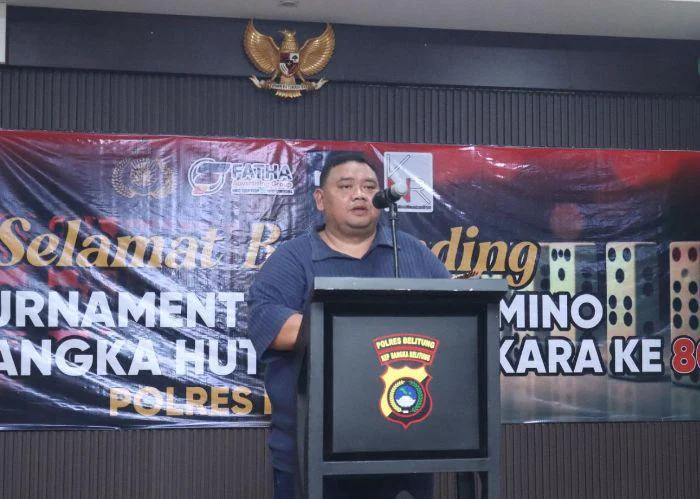 Pererat Silaturahmi, Polres Belitung Gelar Turnamen Gaple Bhayangkara Cup 2026 Sambut HUT ke-80 Polri, Kapolres Belitung, AKBP Sarwo Edi Wibowo, di Aula Endra Darmalaksana Polres Belitung pada tanggal 19 hingga 20 Juni 2026.