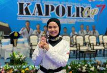 Bripda Yeni Artha Aulia, yang berhasil meraih dua medali perunggu pada ajang Kejuaraan Nasional Taekwondo Kapolri Cup VII Tahun 2026, Tangerang, Senin, (13/07/2026).