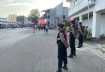 Polisi Pastikan Free Day Bundaran Satam Berlangsung Aman dan Lancar dipimpin oleh IPDA Solihin Sastra selaku pengambil apel. Tanjungpandan, Minggu (19/7/2026).